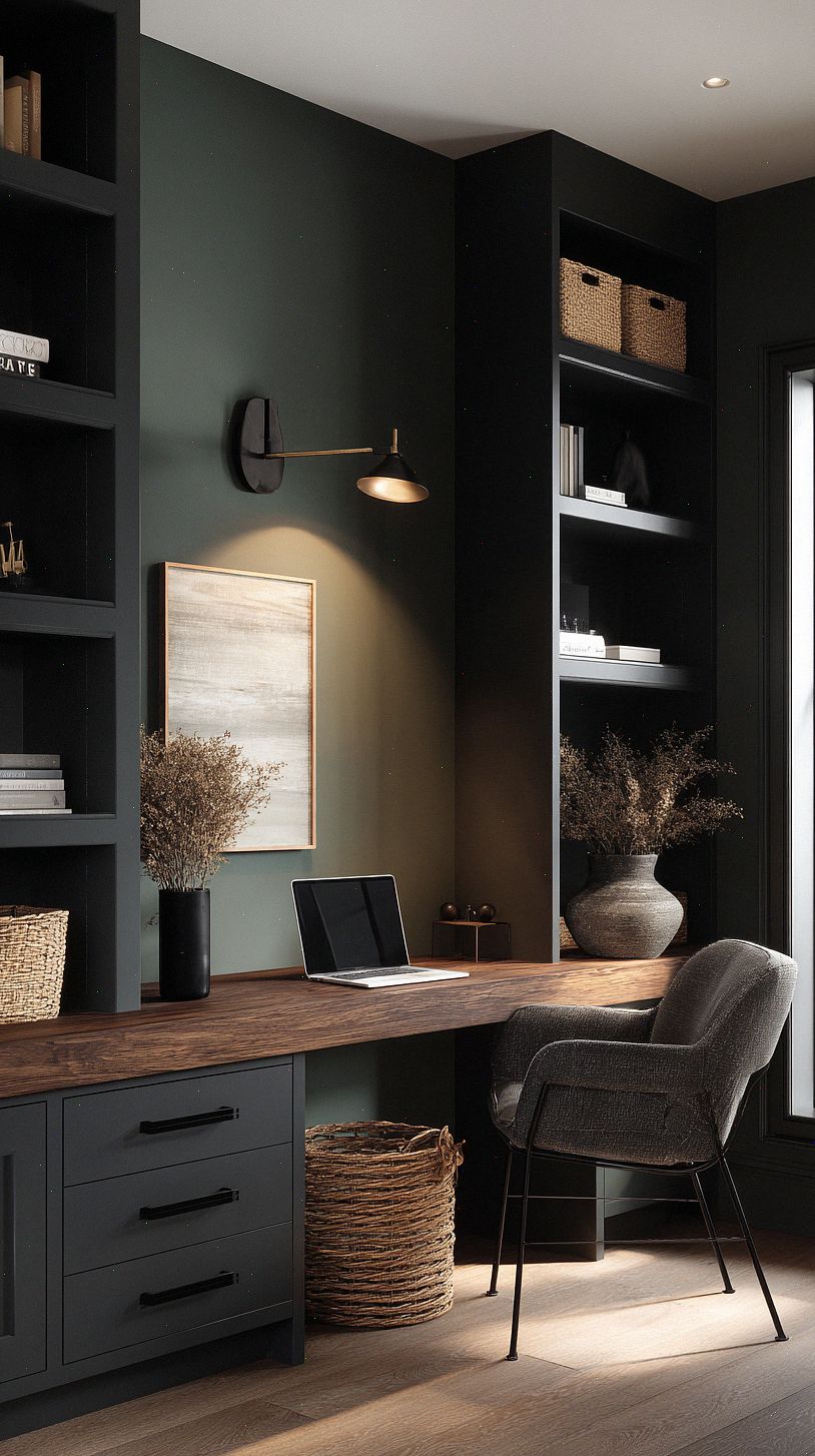 a-moody-dark-home-office-with-matte-black-built-in-cabinets-