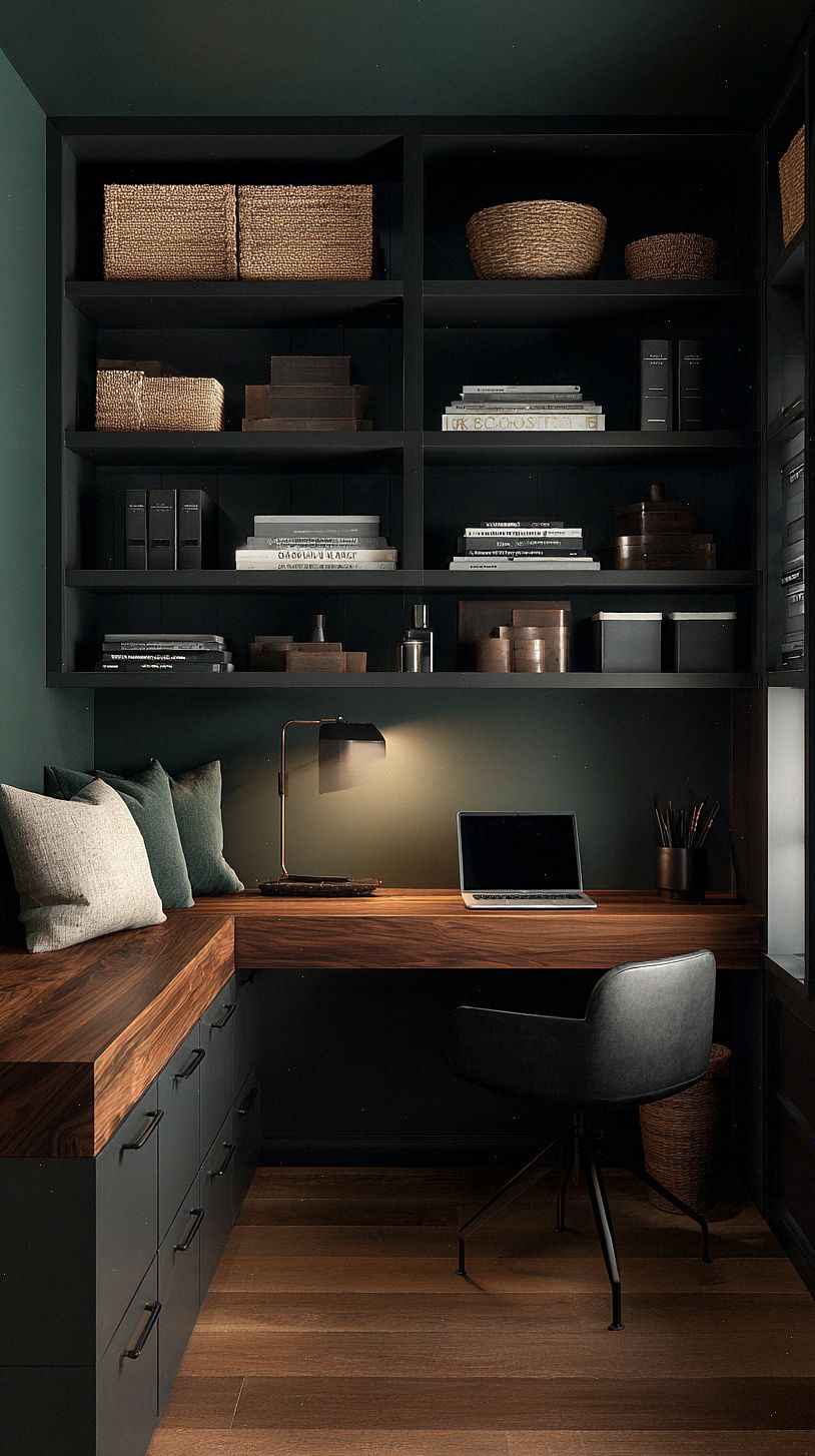 a-moody-dark-home-office-with-matte-black-built-in-cabinets-
