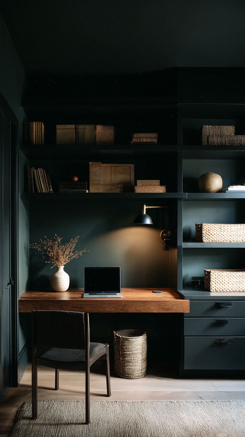 a-moody-dark-home-office-with-matte-black-built-in-cabinets-
