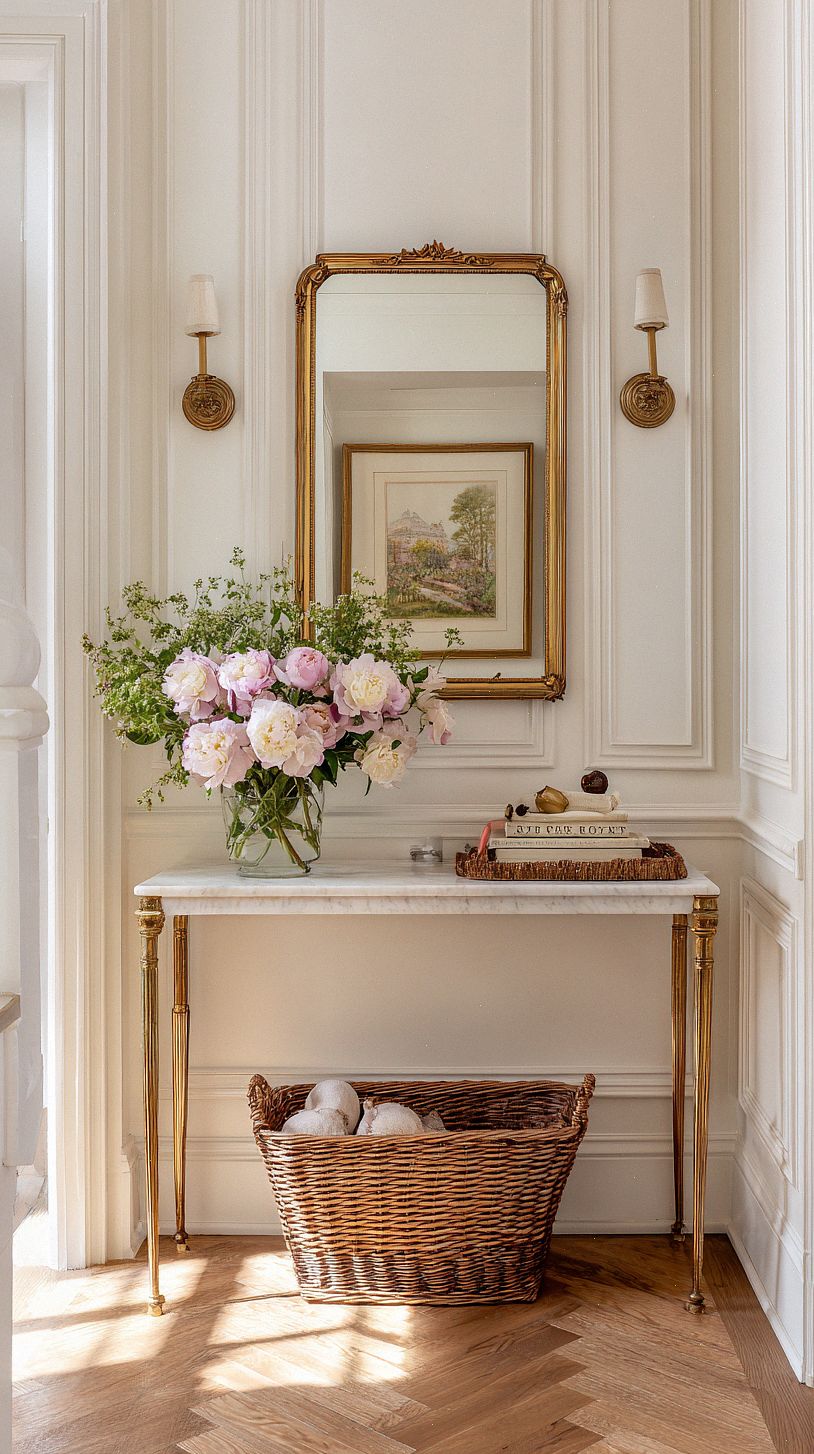 an-elegant-french-hallway-entry-with-a-slim-vintage-console-