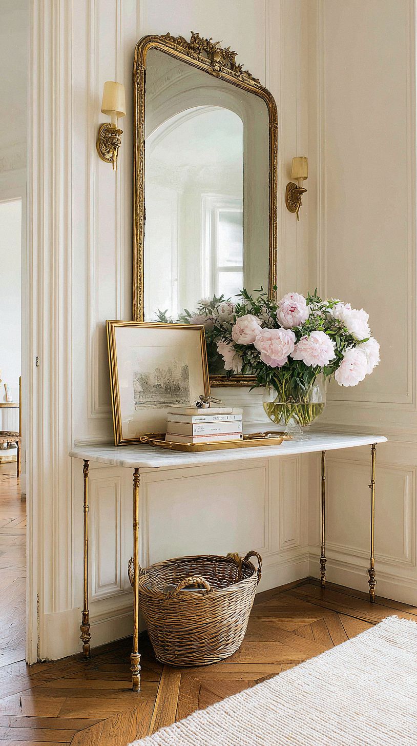 an-elegant-french-hallway-entry-with-a-slim-vintage-console-