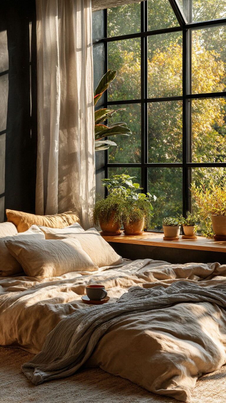 cozy-bedroom-with-large-black-slim-metal-window-frames-showi