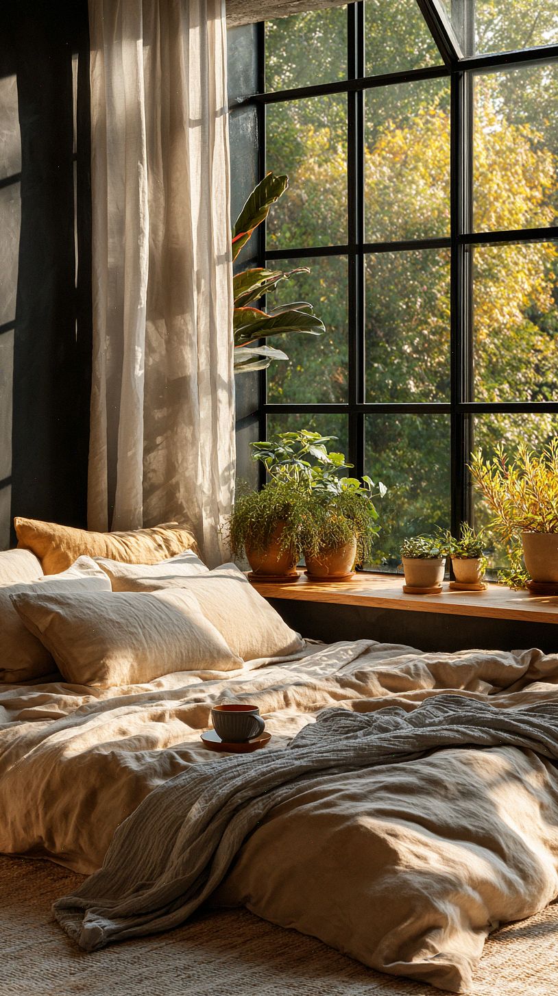 cozy-bedroom-with-large-black-slim-metal-window-frames-showi