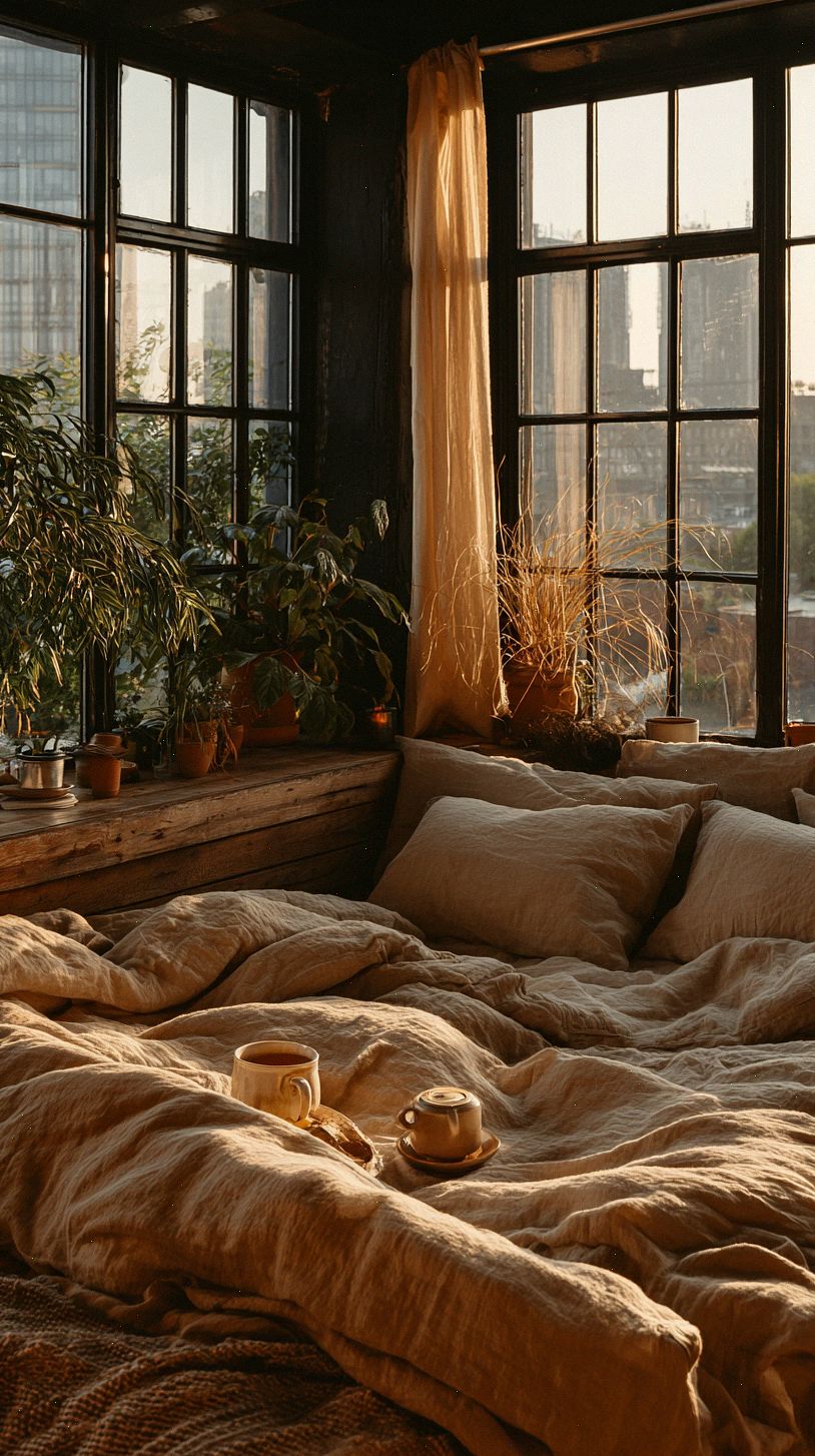 cozy-bedroom-with-large-black-slim-metal-window-frames-showi