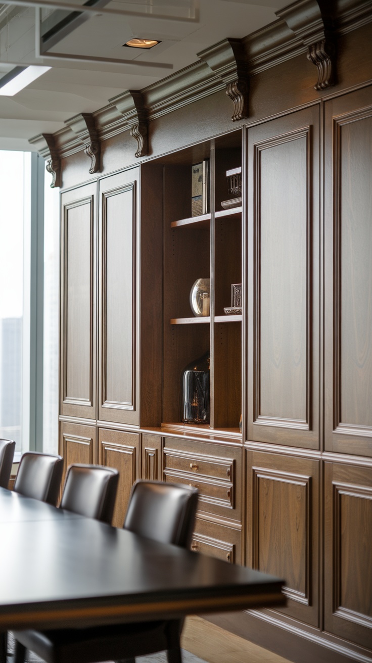 Luxury dining room with custom built-in wooden storage