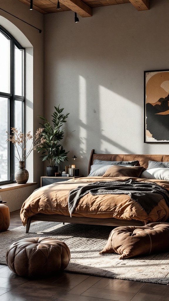 Modern western bedroom with wooden furniture and cozy decor