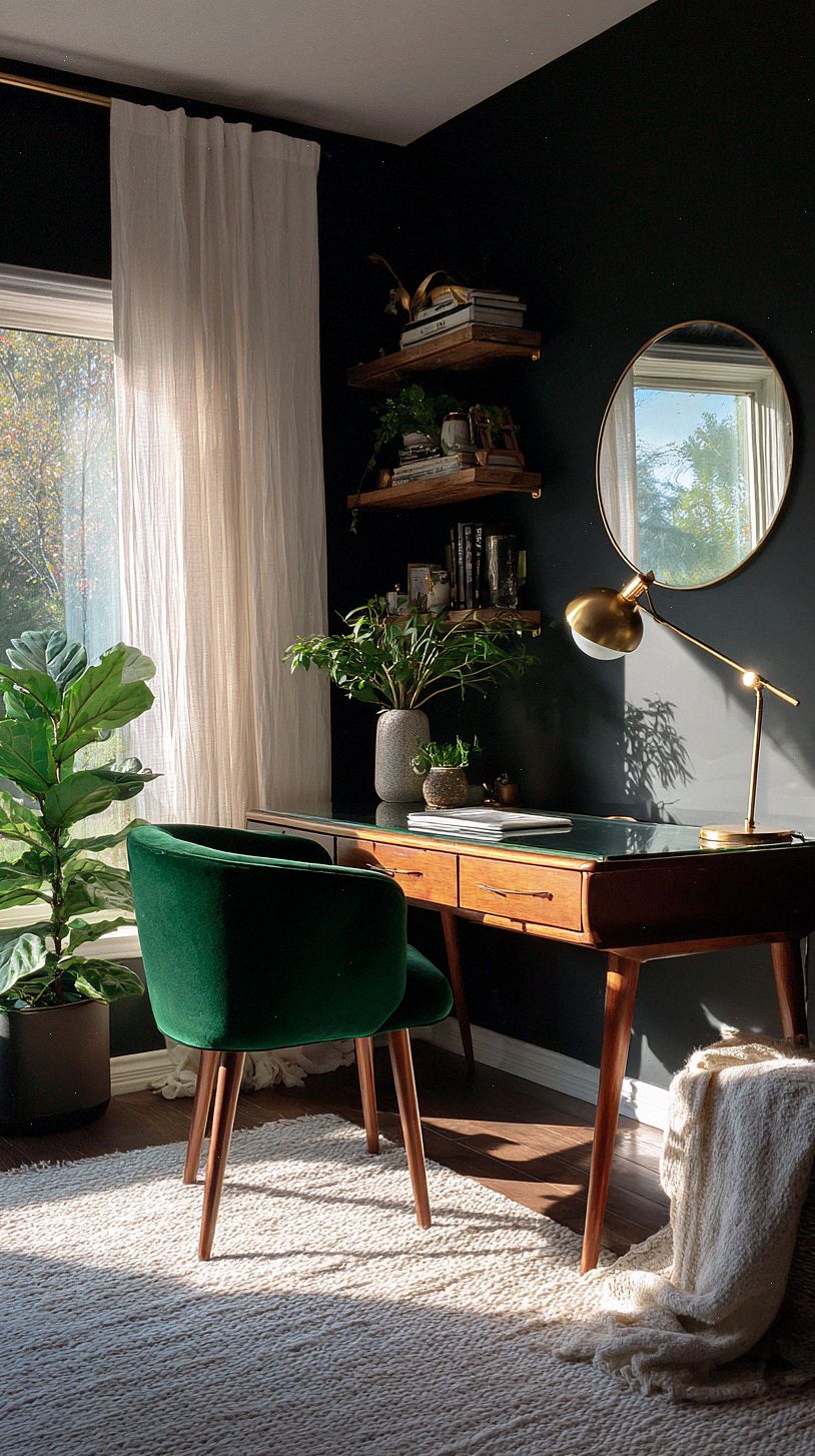 moody-home-office-with-charcoal-walls-and-a-large-window-dra