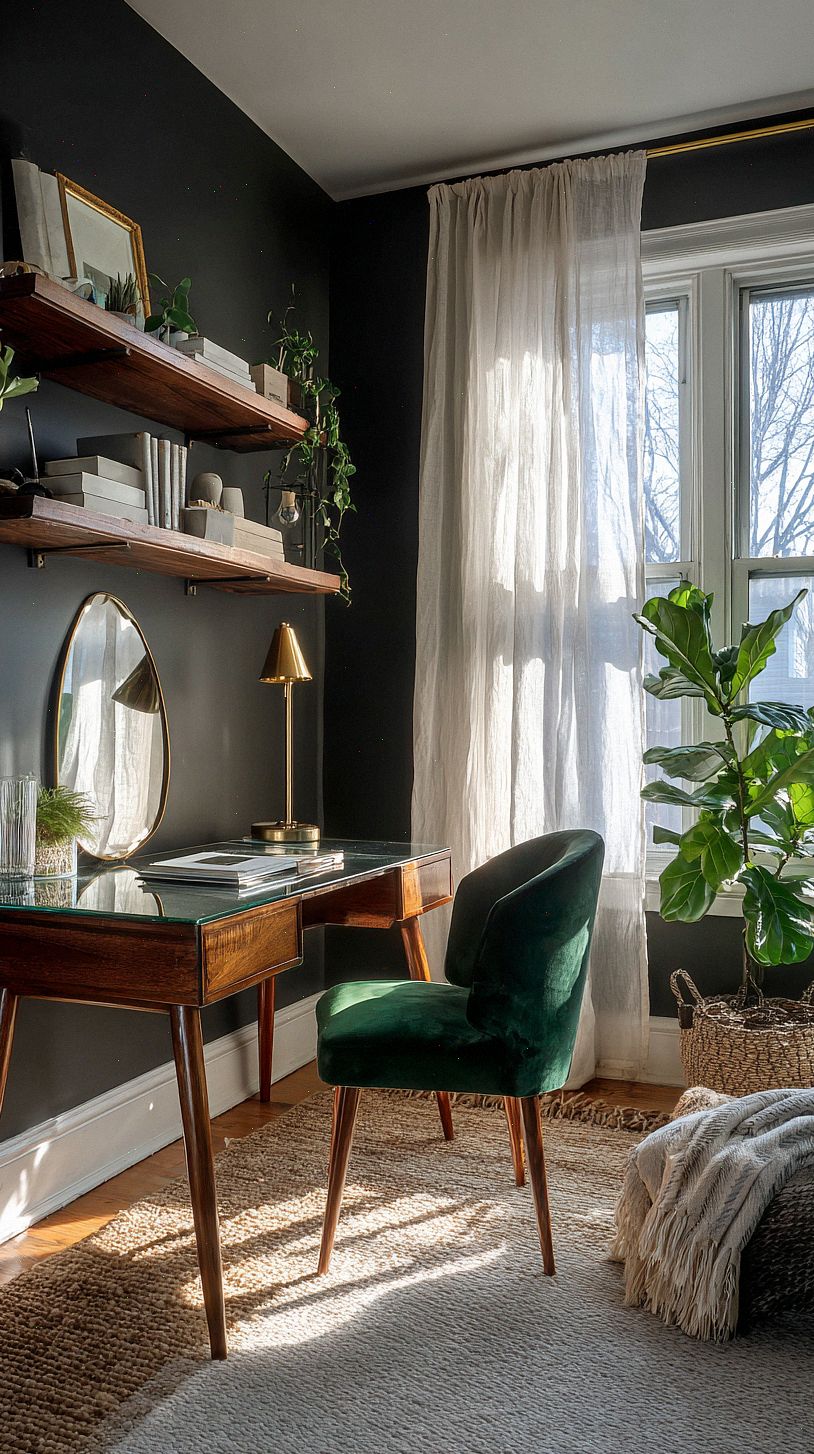 moody-home-office-with-charcoal-walls-and-a-large-window-dra