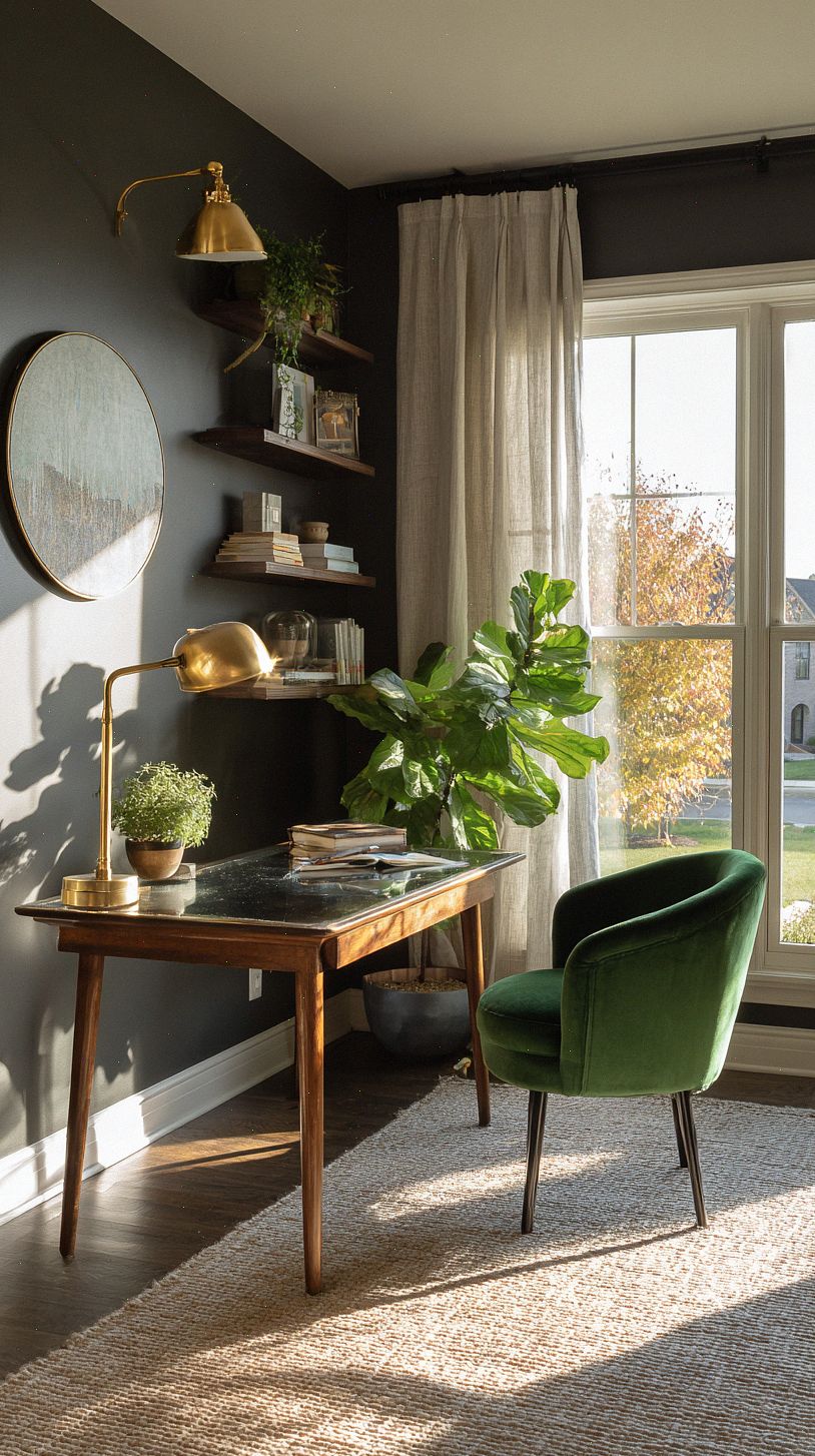 moody-home-office-with-charcoal-walls-and-a-large-window-dra