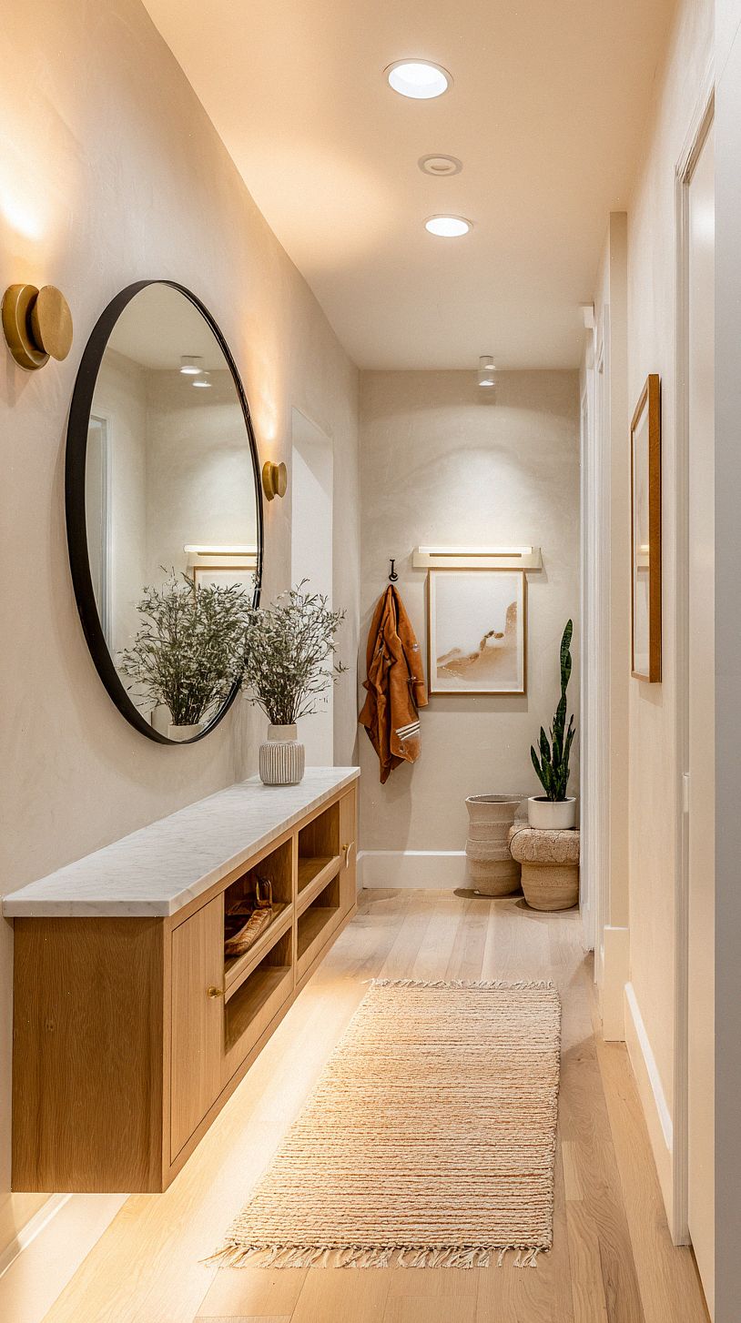 narrow-entryway-with-pale-warm-gray-walls-and-light-oak-floo