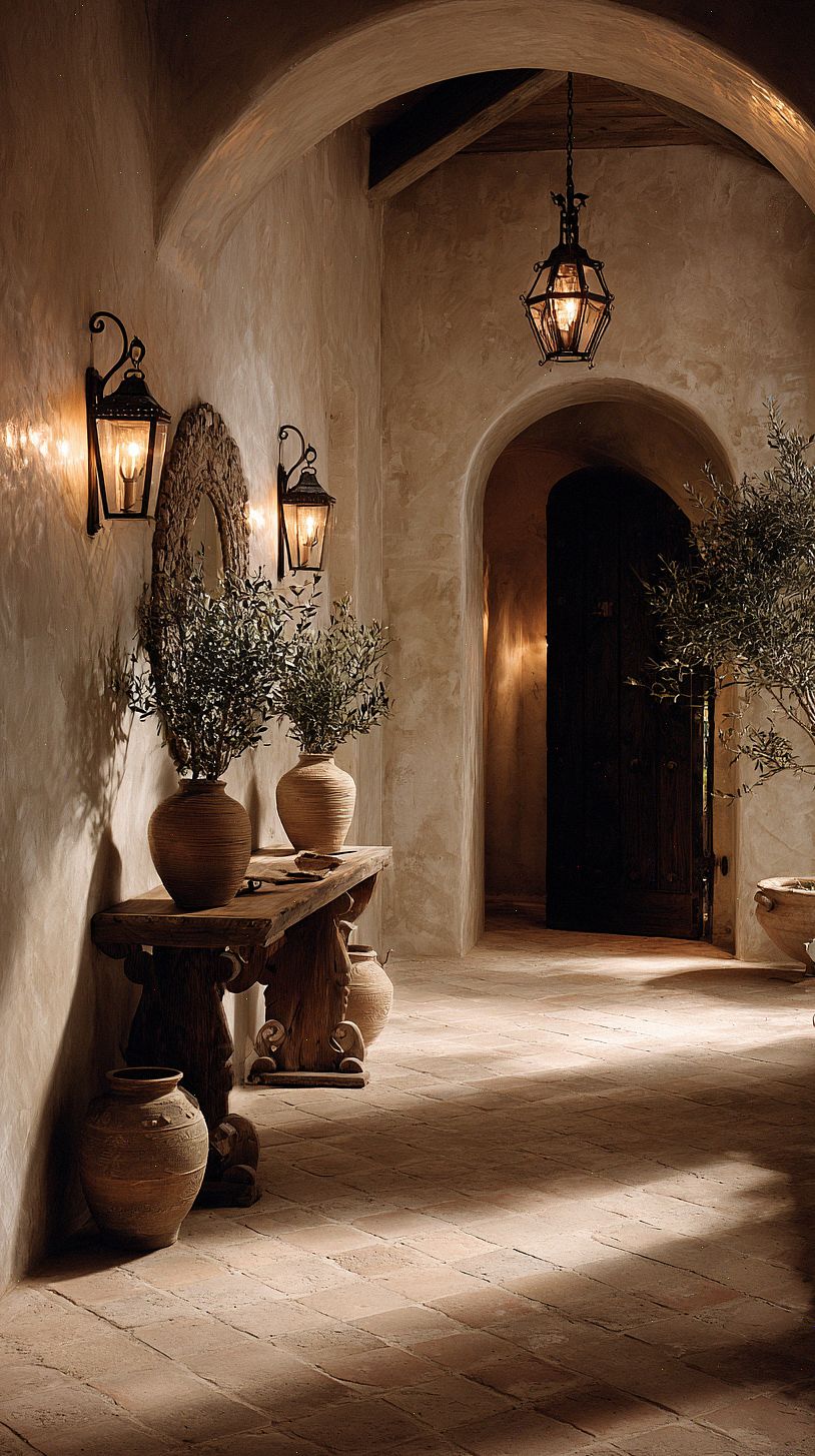 warm-mediterranean-hallway-at-dusk-with-textured-plaster-wal