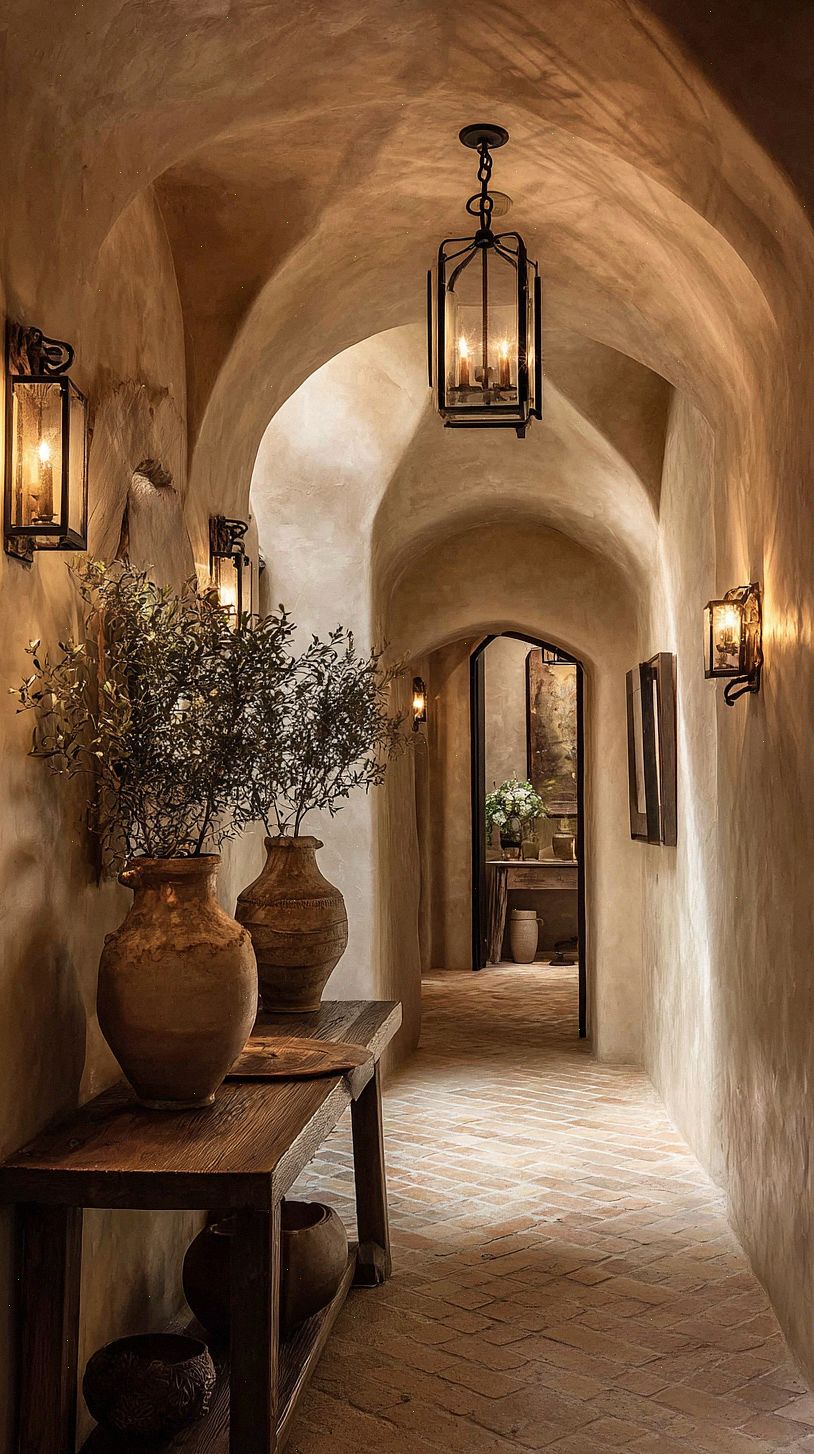 warm-mediterranean-hallway-at-dusk-with-textured-plaster-wal
